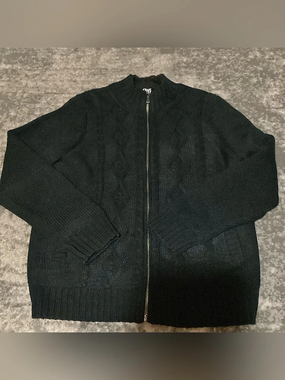 Frye Men’s Full Zip Sweater Jacket Cable Knit Fleece Lined THICK Black Size XL